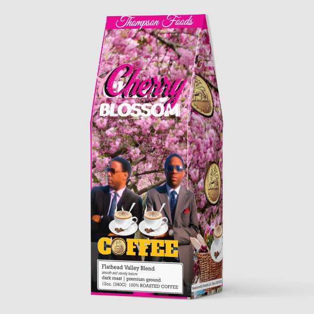 CHERRY BLOSSOM Coffee, 12oz Bag, Dark Roast, Flath Roasted Coffee (Front)