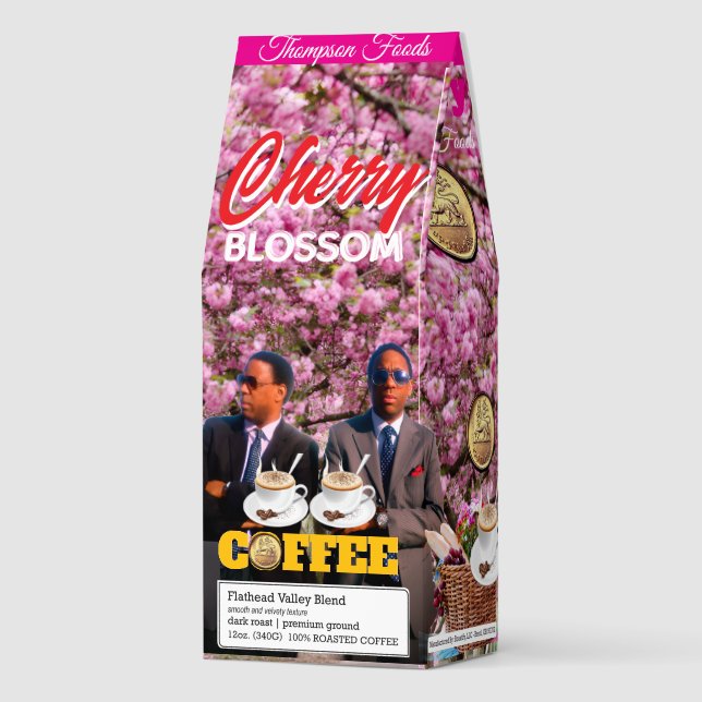 CHERRY BLOSSOM Coffee, 12oz Bag, Dark Roast, Flath Roasted Coffee (Front)