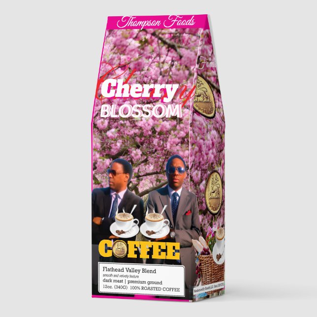 CHERRY BLOSSOM Coffee, 12oz Bag, Dark Roast, Flath Roasted Coffee (Front)
