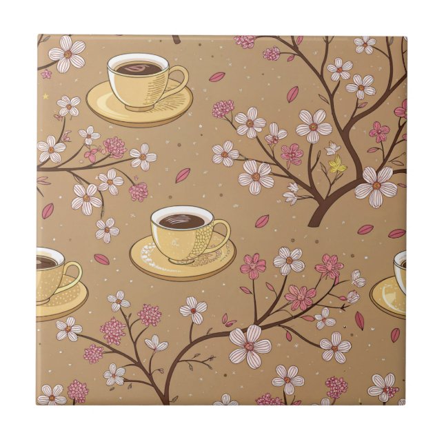 Cherry Blossom Coffee Cozy Pattern (1) Ceramic Tile (Front)