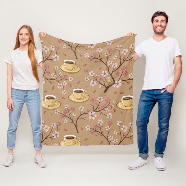 Cherry Blossom Coffee Cozy Pattern (1) Fleece Blanket (In Situ)
