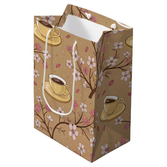 Cherry Blossom Coffee Cozy Pattern (1) Medium Gift Bag (Front Angled)