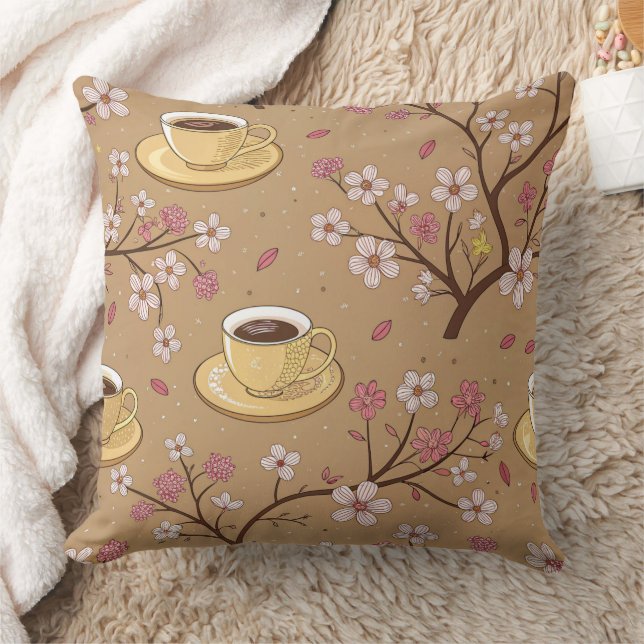 Cherry Blossom Coffee Cozy Pattern (1) Throw Pillow (Blanket)