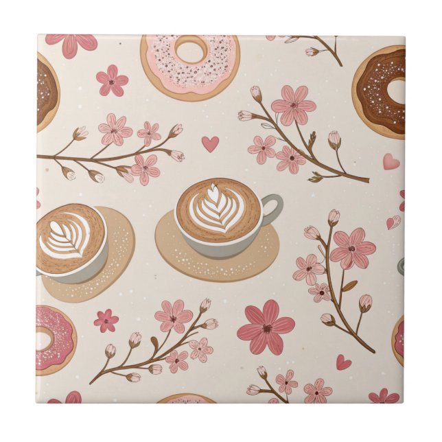 Cherry Blossom Coffee Cozy Pattern (3) Ceramic Tile (Front)