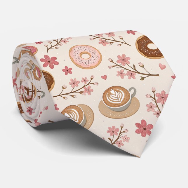 Cherry Blossom Coffee Cozy Pattern (3) Neck Tie (Rolled)
