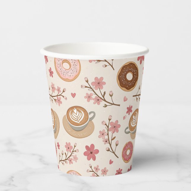 Cherry Blossom Coffee Cozy Pattern (3) Paper Cups (Front)