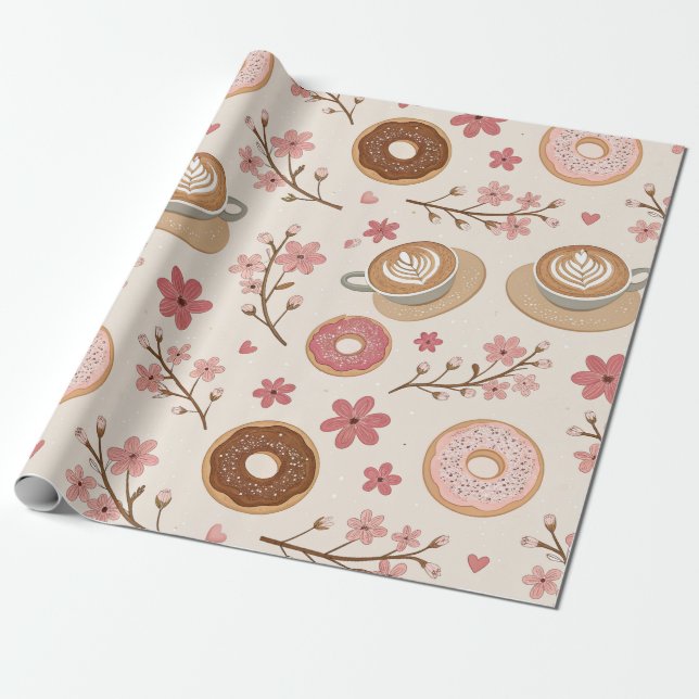 Cherry Blossom Coffee Cozy Pattern (3) Wrapping Paper (Unrolled)