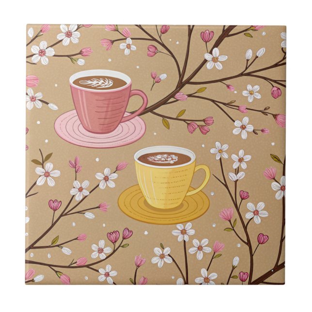Cherry Blossom Coffee Cozy Pattern (4) Ceramic Tile (Front)