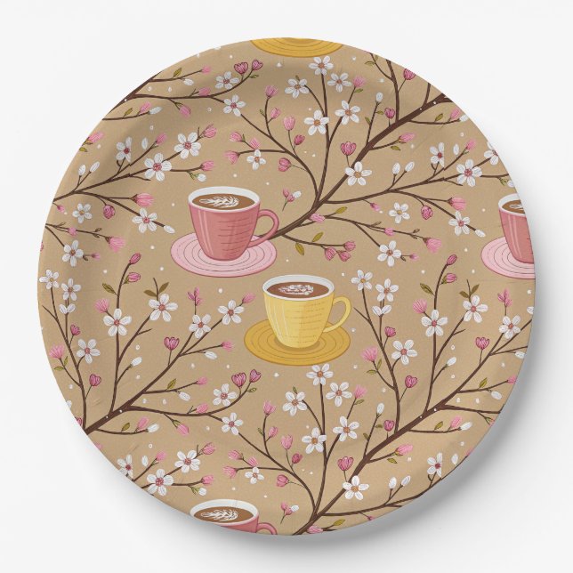 Cherry Blossom Coffee Cozy Pattern (4) Paper Plates (Front)