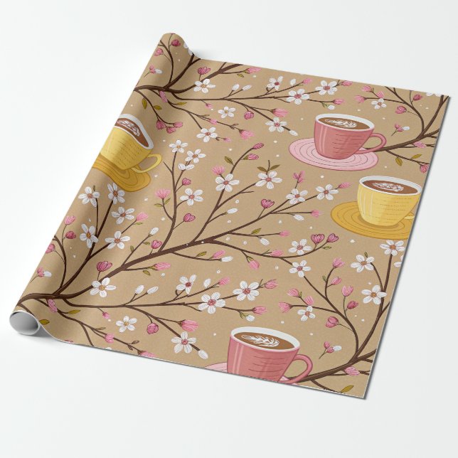 Cherry Blossom Coffee Cozy Pattern (4) Wrapping Paper (Unrolled)