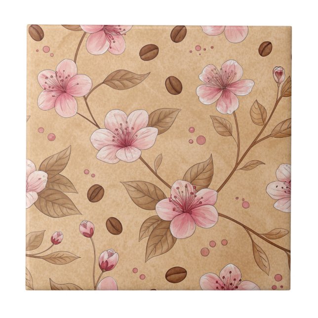 Cherry Blossom Coffee Cozy Pattern (5) Ceramic Tile (Front)