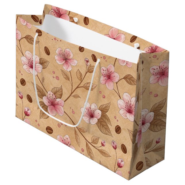 Cherry Blossom Coffee Cozy Pattern (5) Large Gift Bag (Front Angled)
