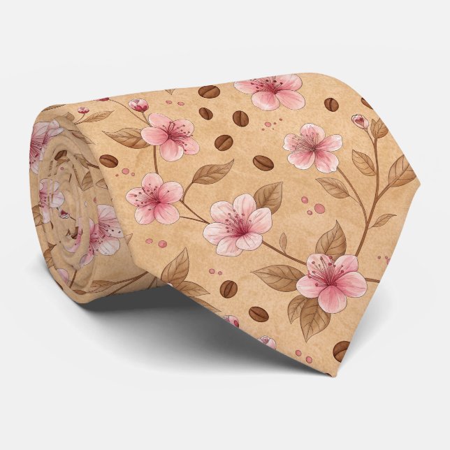 Cherry Blossom Coffee Cozy Pattern (5) Neck Tie (Rolled)