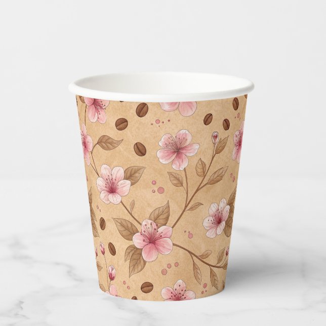 Cherry Blossom Coffee Cozy Pattern (5) Paper Cups (Front)