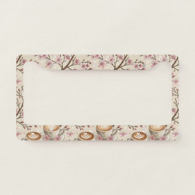 Cherry Blossom Coffee Cozy Pattern (6) License Plate Frame (Front)