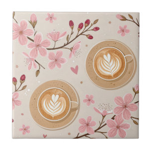 Cherry Blossom Coffee Cozy Pattern (7) Ceramic Tile