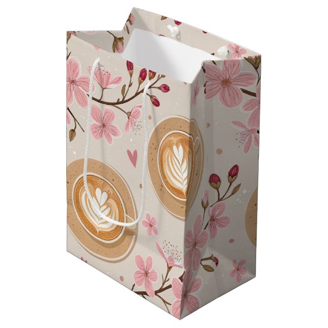 Cherry Blossom Coffee Cozy Pattern (7) Medium Gift Bag (Front Angled)