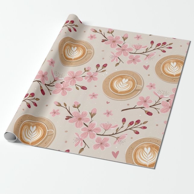 Cherry Blossom Coffee Cozy Pattern (7) Wrapping Paper (Unrolled)