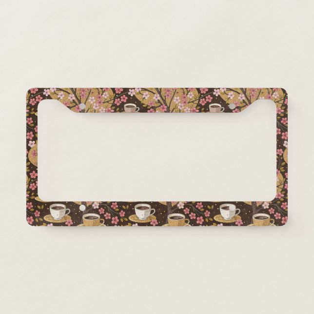 Cherry Blossom Coffee Cozy Pattern (8) License Plate Frame (Front)