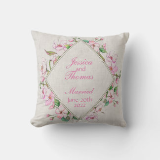 Cherry Blossom Commemorative Wedding  Throw Pillow