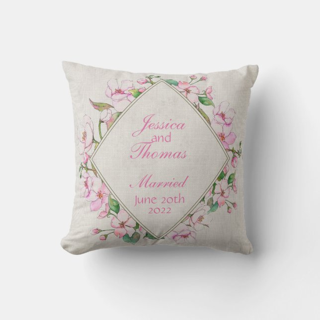 Cherry Blossom Commemorative Wedding  Throw Pillow (Front)