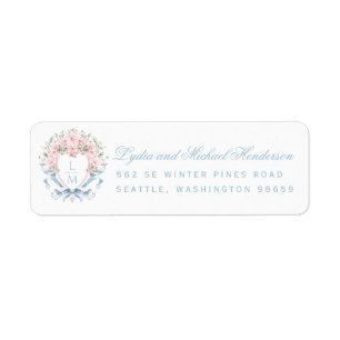 Cherry Blossom Crest Script Wedding Return Address Label