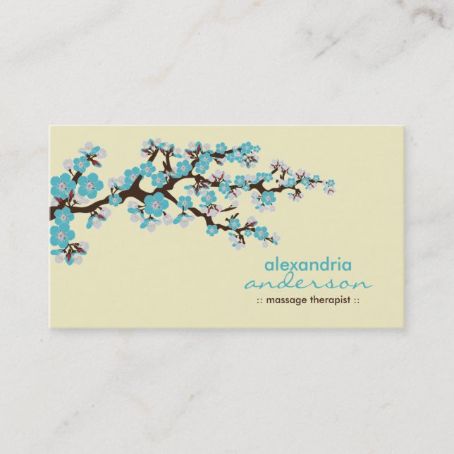 Cherry Blossom Custom Business Cards (aqua) (Front)