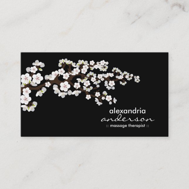 Cherry Blossom Custom Business Cards (black) (Front)