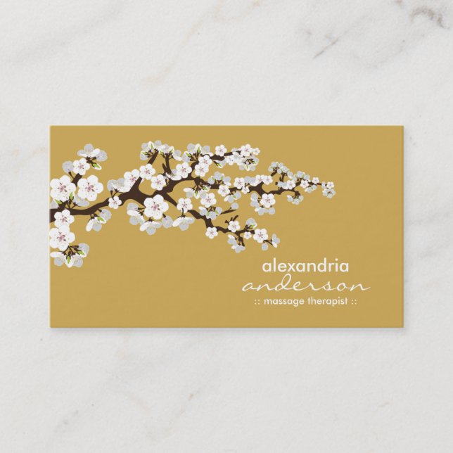 Cherry Blossom Custom Business Cards (gold) (Front)