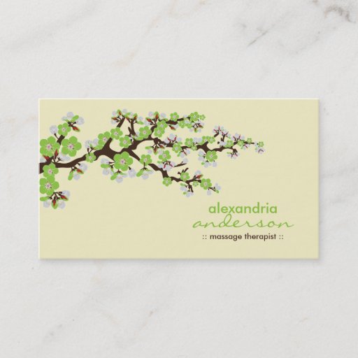 Customizable Cherry Blossom Custom Business Cards (green)