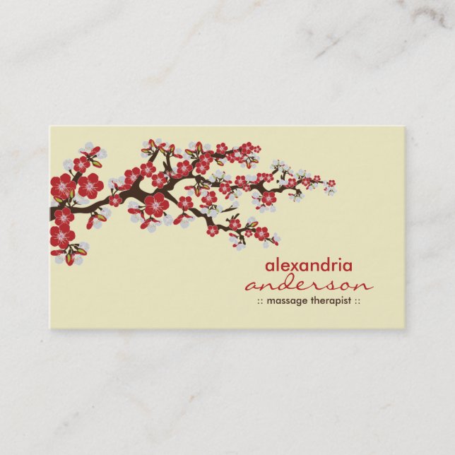 Cherry Blossom Custom Business Cards (red) (Front)