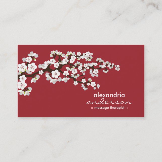 Cherry Blossom Custom Business Cards (red) (Front)
