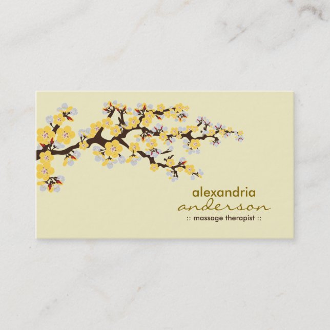 Cherry Blossom Custom Business Cards (yellow) (Front)