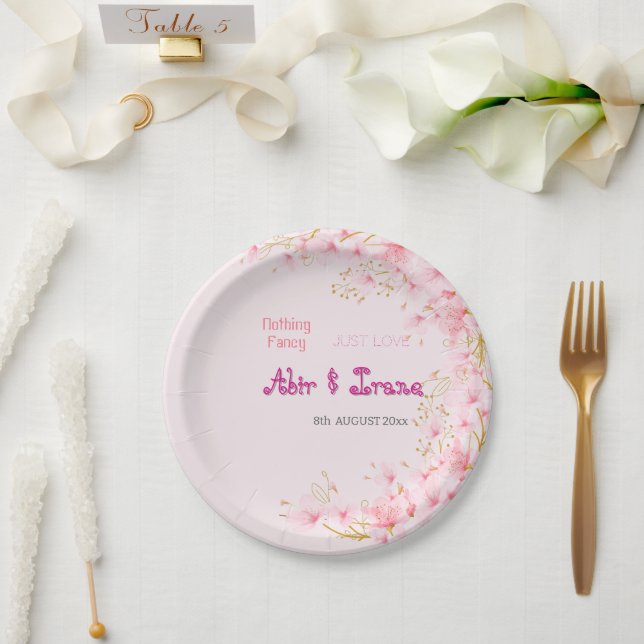 Cherry Blossom Custom Pink Personalized Elegant  Paper Plates (Wedding)