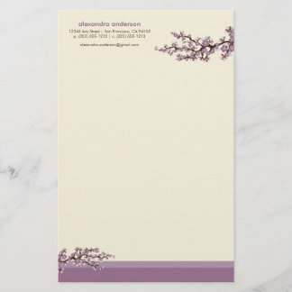 Cherry Blossom Custom Stationery (lavender)