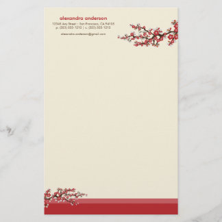 Cherry Blossom Custom Stationery (red)
