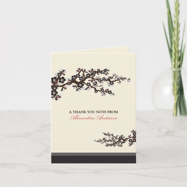 Cherry Blossom Custom Thank You Card (black) (Front)