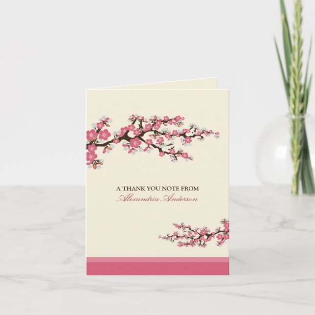 Cherry Blossom Custom Thank You Card (pink) (Front)