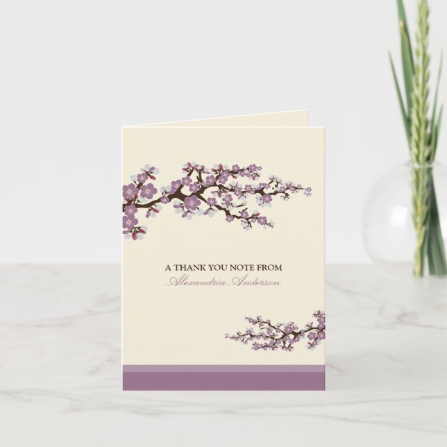 Cherry Blossom Custom Thank You Card (purple) (Front)