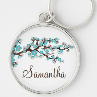Cherry Blossom Customized Keychain (aqua)