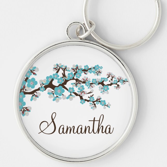 Cherry Blossom Customized Keychain (aqua) (Front)