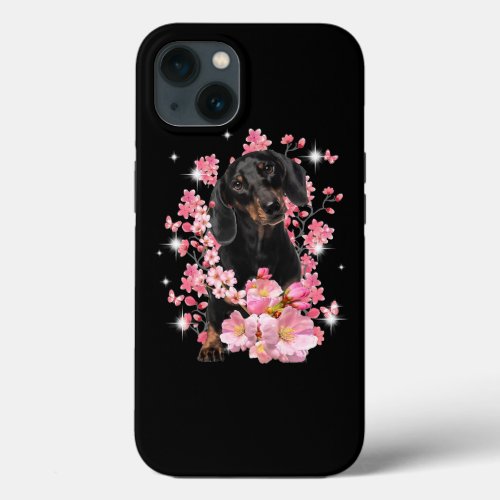 Cherry Blossom Dachshund Dog Flowers Floral Dachsh iPhone 13 Case