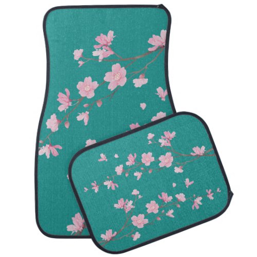 Cherry Blossom  Dark Green Car Floor Mat