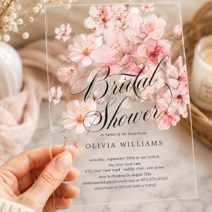 Cherry Blossom Delight Bridal Shower Acrylic Invitations