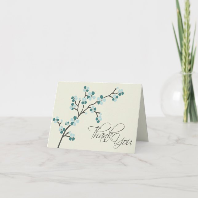 Cherry Blossom Designer Thank You Card 2 (teal) (Front)