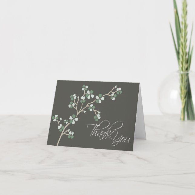 Cherry Blossom Designer Thank You Card (sage) (Front)
