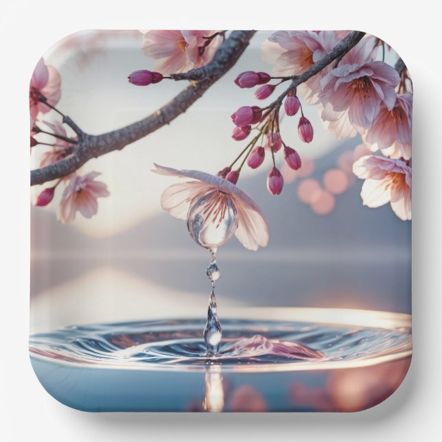 Cherry Blossom Dewdrop Paper Plates (Front)
