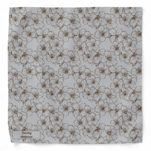 Cherry Blossom Drawing, Brown Grey Pocket Square Bandana