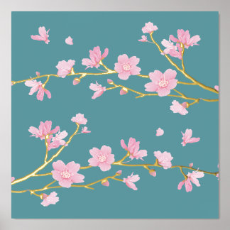 Cherry Blossom Duck Egg Blue Real Foil Prints