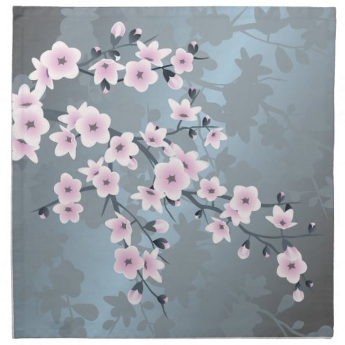 Cherry Blossom Dusky Pink Grayish Blue Floral Napkin